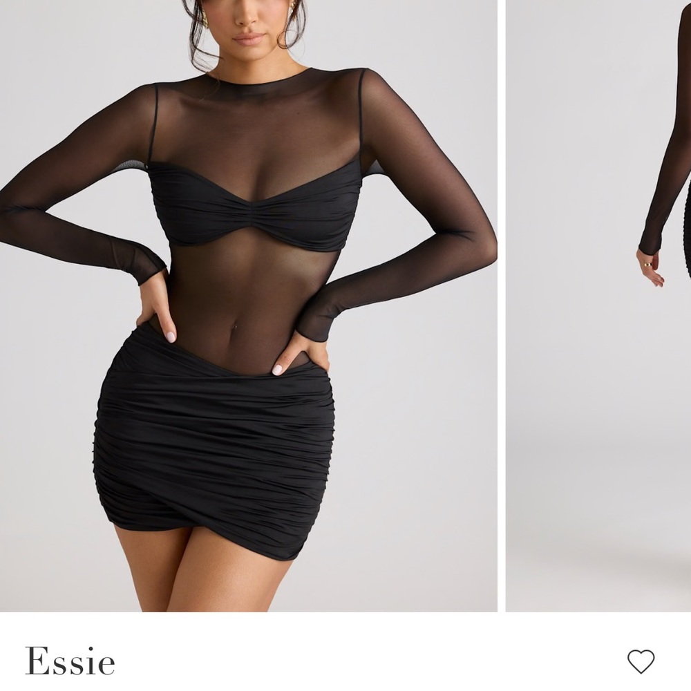 Oh Polly Black Mesh Long Sleeve Dress